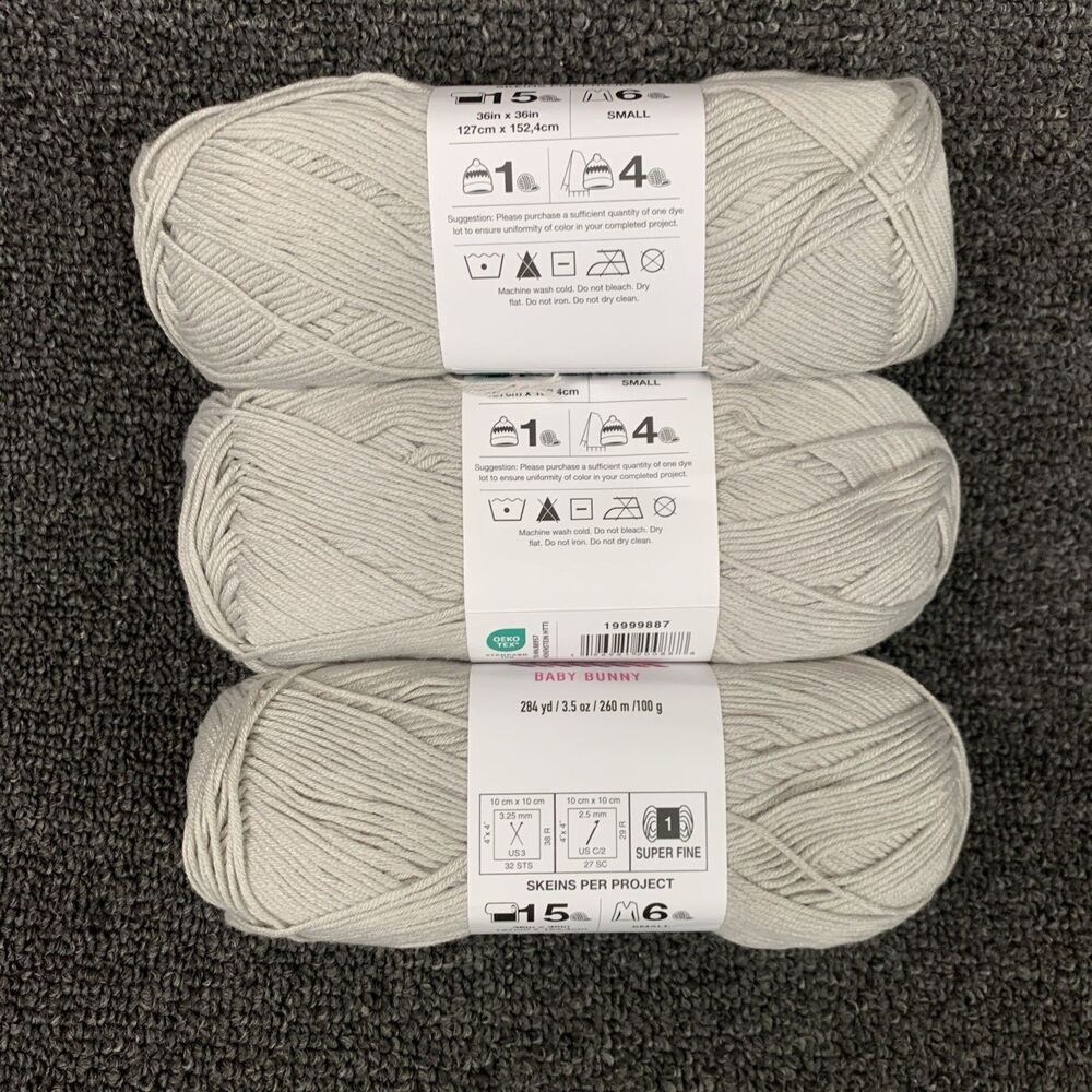 Lot Of 3 Big Twist Baby Bunny Light Gray Yarn 3.5 oz 284 yds Each New Super Fine - Picture 5 of 7
